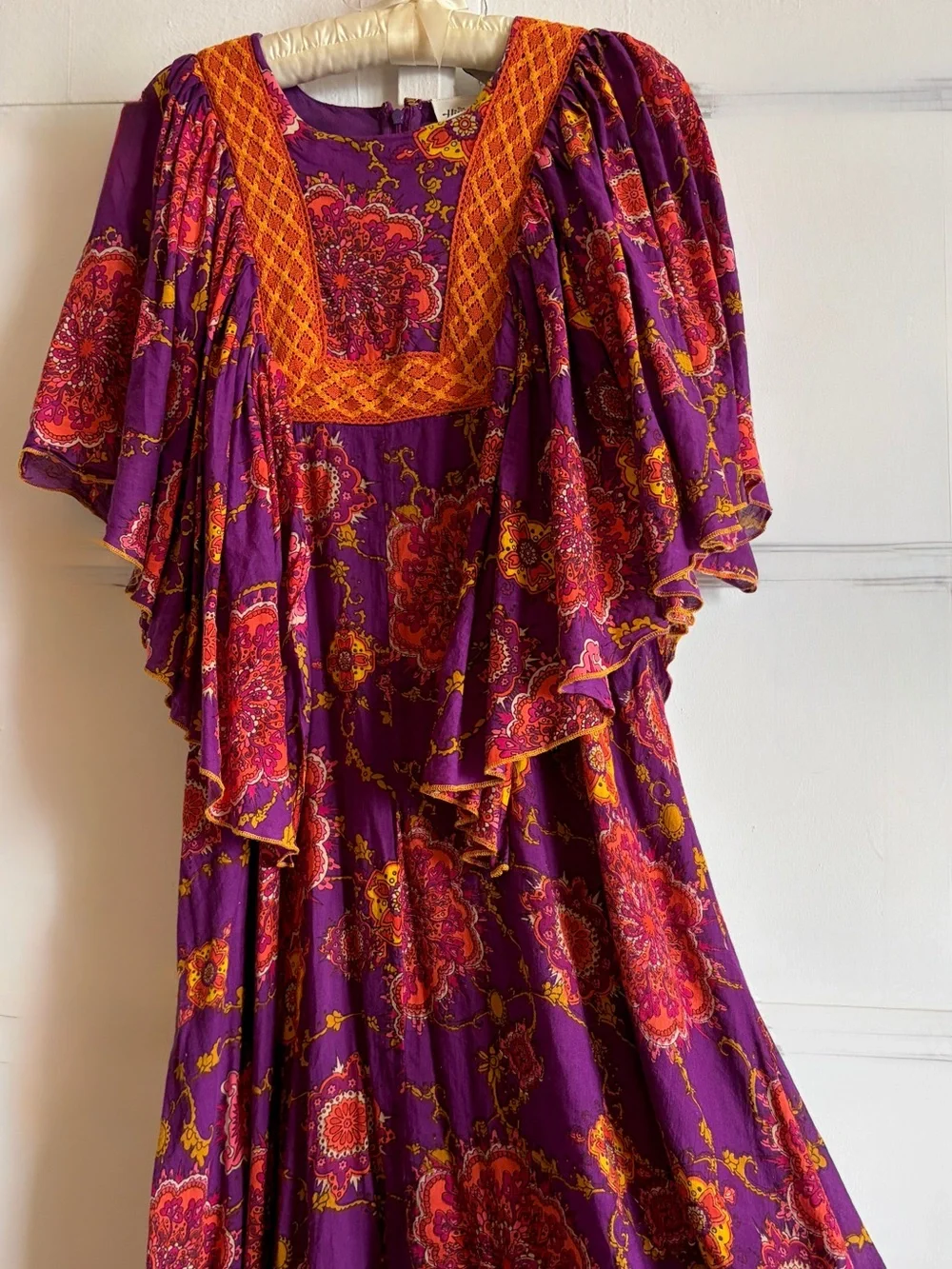 Hippie Shake Purple Mandala Maxi Dress Flutter Sleeve 1970s Style Gypsy Femme